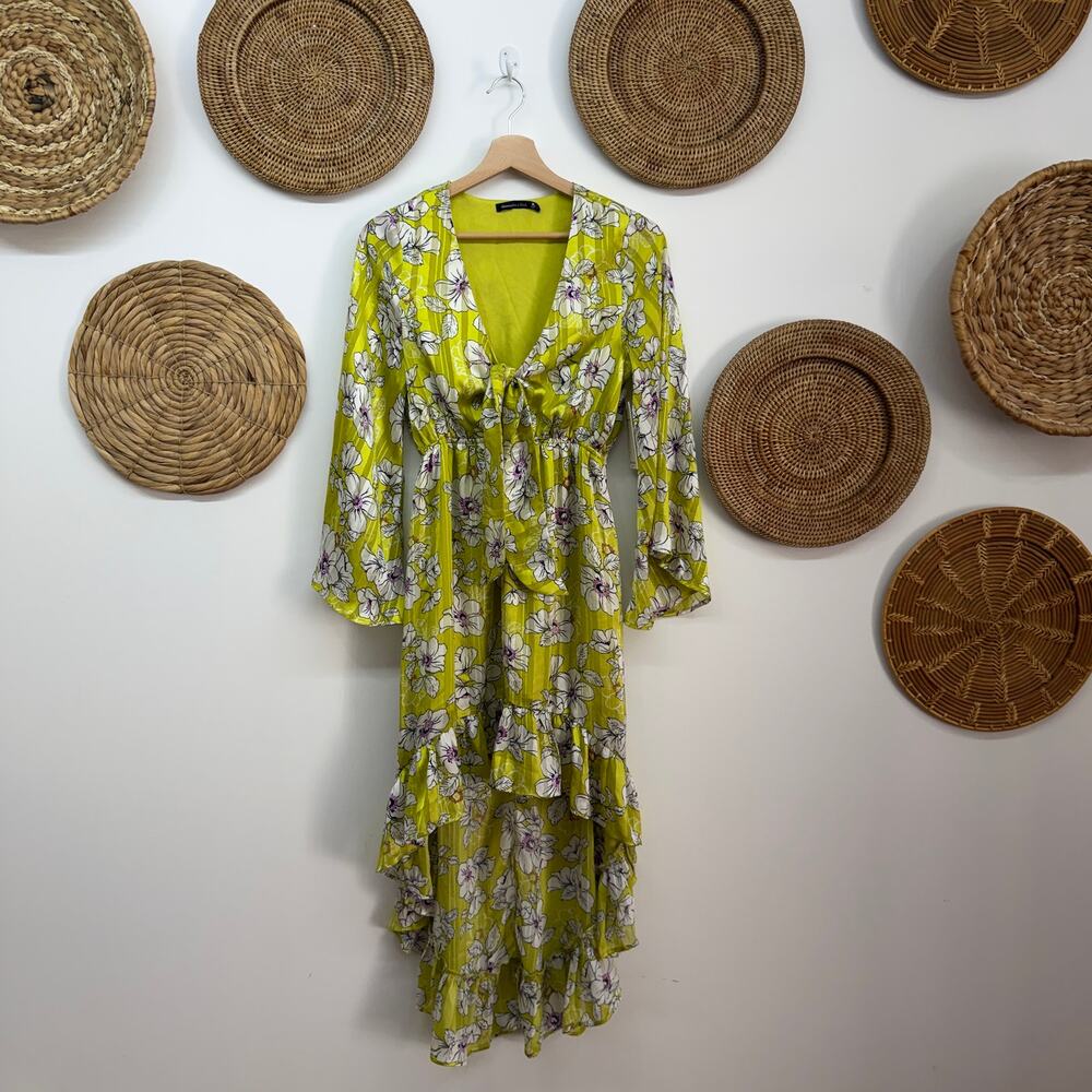 NEW Abercrombie Lime Floral High Low Dress Medium